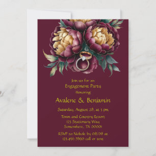 Marsala Red and Gold Peony Engagement Party Invitation