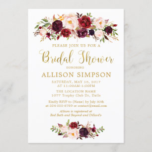 Marsala Red Autumn Gold BridalShower Invitations