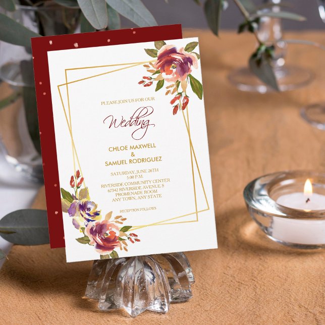 Marsala Red Bronze Roses Floral Wedding Invitation (Creator Uploaded)