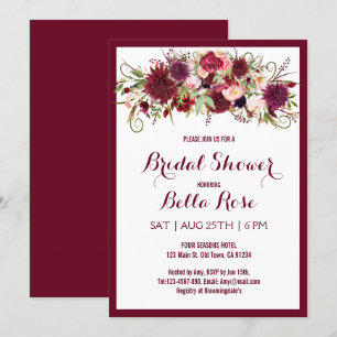 Marsala Red Burgundy Floral Bridal Shower Card