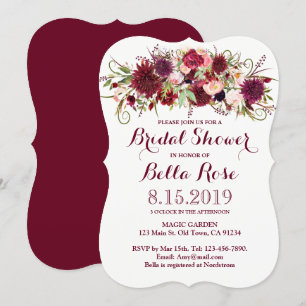 Marsala Red Burgundy Floral Bridal Shower Invite