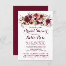 Marsala Red Burgundy Floral Bridal Shower Invite