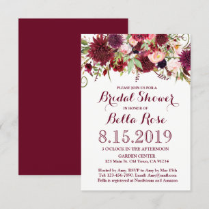 Marsala Red Burgundy Floral Bridal Shower Invite