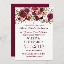 Marsala Red Burgundy Floral Chic Wedding Cards