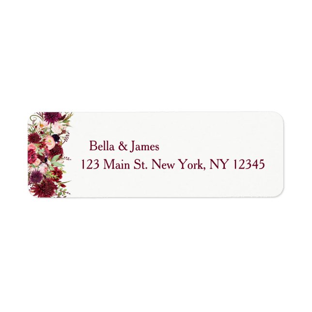 Marsala Red Burgundy Floral Return Address Labels (Front)
