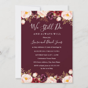 Marsala Red Burgundy Watercolor Vow Renewal Invitation