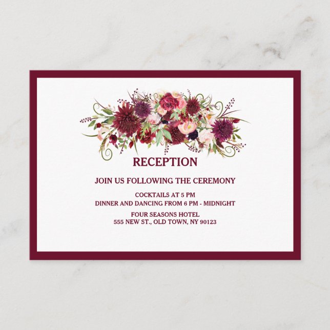 Marsala Red Burgundy Wedding Reception Card (Front)
