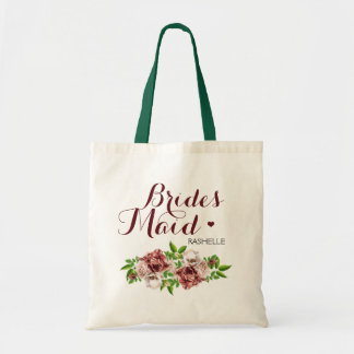 Marsala Red Floral Bridesmaid Tote Bag