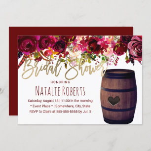 Marsala Red Floral Wine Barrel Bridal Shower Invitation