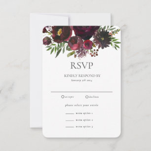 Marsala Red Rose Floral Custom Wedding RSVP Card