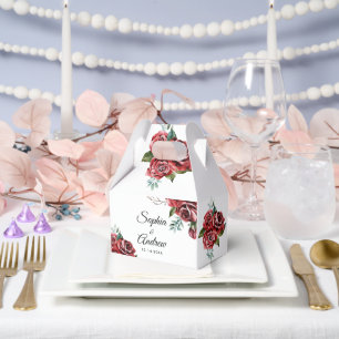 Marsala Red Rose Rustic Wedding Favour Box