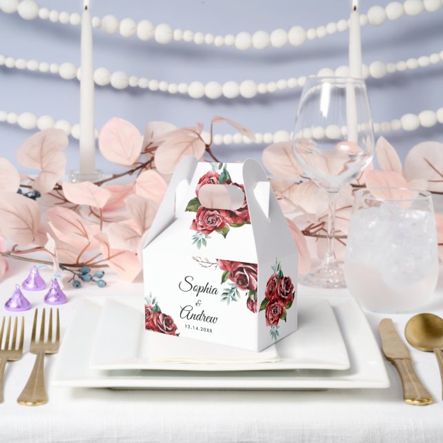 Marsala Red Rose Rustic Wedding Favour Box (Wedding)