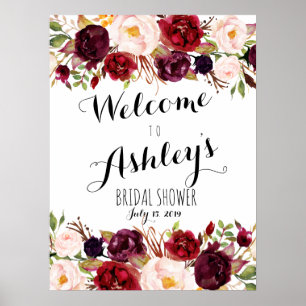 Marsala red rose welcome sign