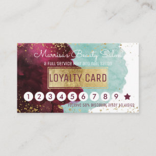 Marsala Red Teal Watercolor Loyalty Discount Punch