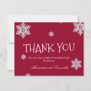 Marsala red Winter Snowflake Thank You Card