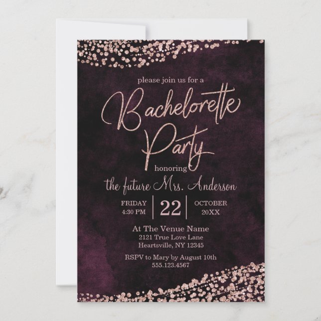 Marsala Rose Gold Bachelorette Party Invitation (Front)