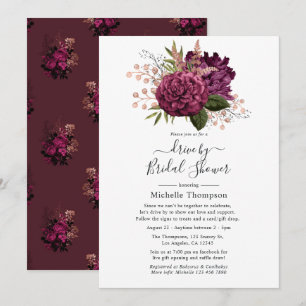 Marsala & Rose Gold Floral Virtual Drive By Shower Invitation
