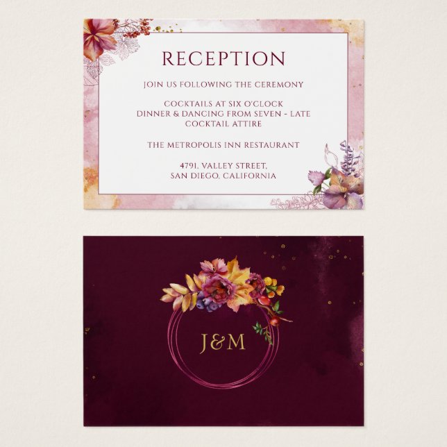 Marsala Rose Gold Watercolor Elegant Reception (Front & Back)