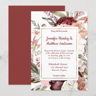 Marsala Sandy Peach Dusty Rose Floral Wedding  Invitation