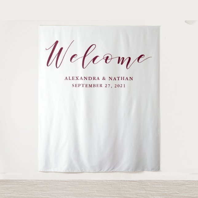 Marsala Script Wedding Backdrop | Photo Booth Prop Tapestry (Front)