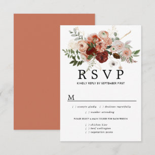 Marsala Terrocotta Wedding RSVP Card, Meal Options Card