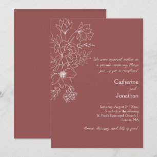 Marsala Vintage Line Drawn Floral Reception Invitation
