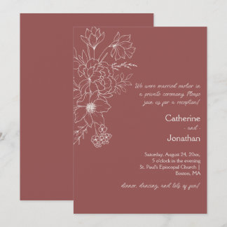 Marsala Vintage Line Drawn Floral Reception Invitation