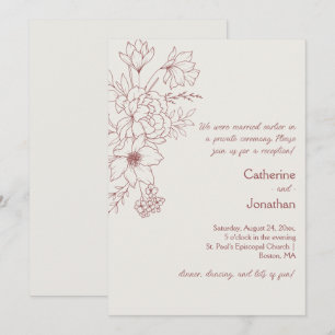 Marsala Vintage Line Drawn Floral Reception Invitation
