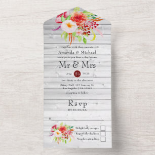 Marsala Vintage Rustic Charm Garden Wedding All In One Invitation