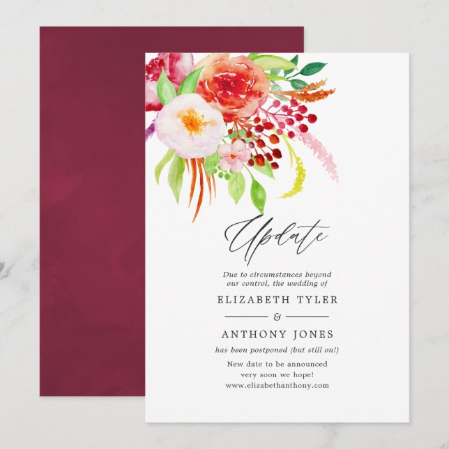 Marsala Vintage Rustic Charm Wedding Update Invitation (Front/Back)