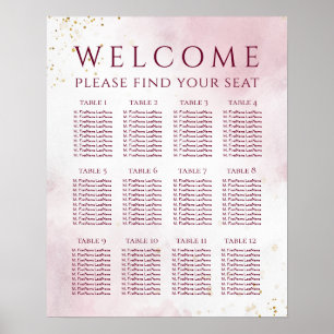 Marsala Watercolor Elegant Wedding Seating Chart