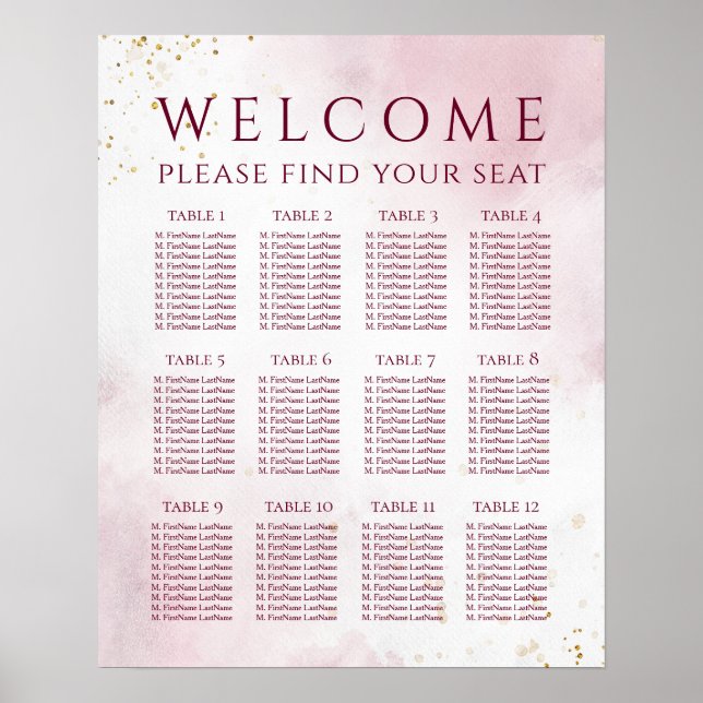 Marsala Watercolor Elegant Wedding Seating Chart (Front)
