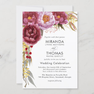 Marsala Watercolor Floral Wedding Invitation