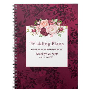Marsala Watercolor Peony Bouquet Wedding Planner Notebook