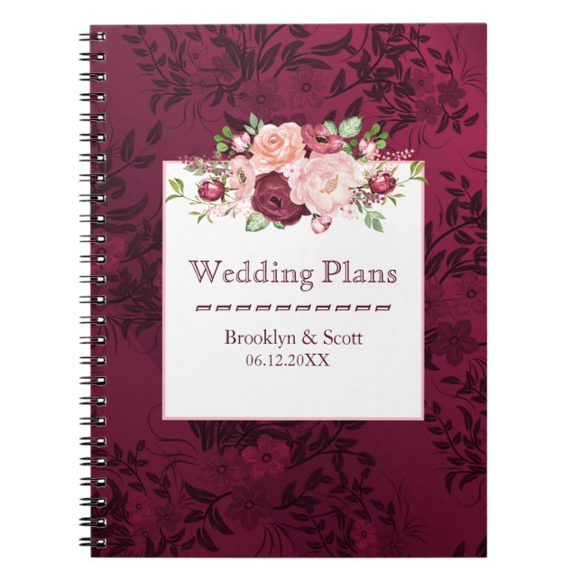 Marsala Watercolor Peony Bouquet Wedding Planner Notebook (Front)