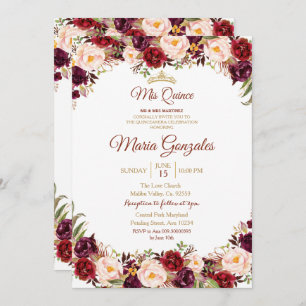 Marsala Watercolor Quinceanera Invitation