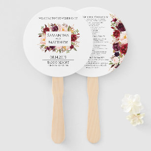 Marsala Wedding Program Round Hand Fan