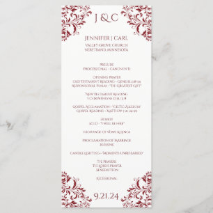 Marsala Wine Nadine Wedding Program - Tea-length Programme