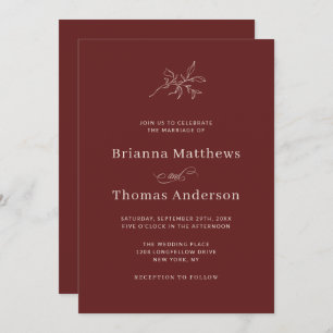 Marsala Wine Simple Elegant Fall Wedding Invitation