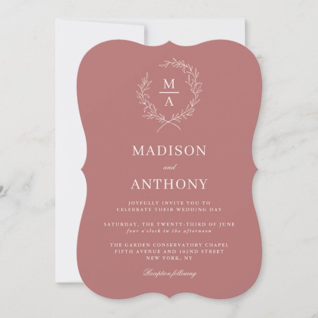 Marsala Wine Simple Elegant Monogram Invitation (Front)