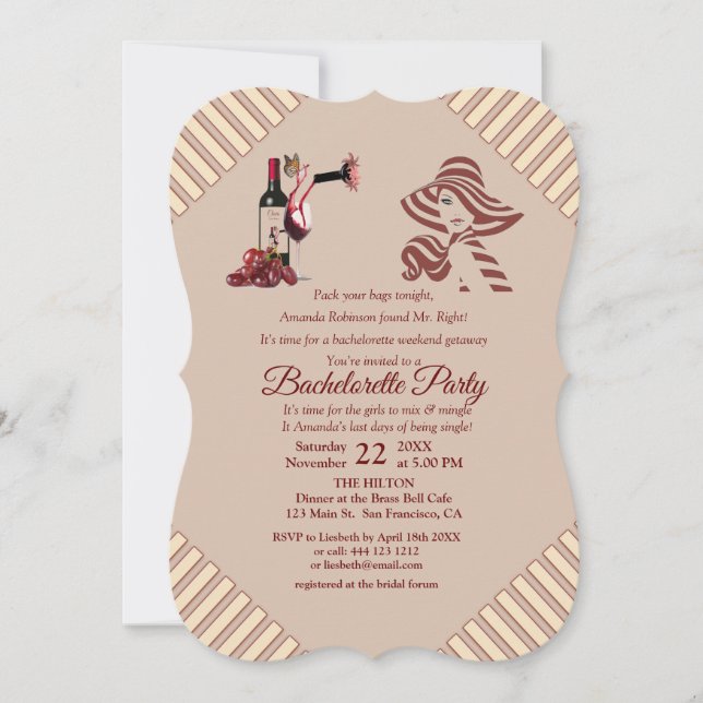 Marsala-wine Tasting  Bachelorette Party Invitation (Front)
