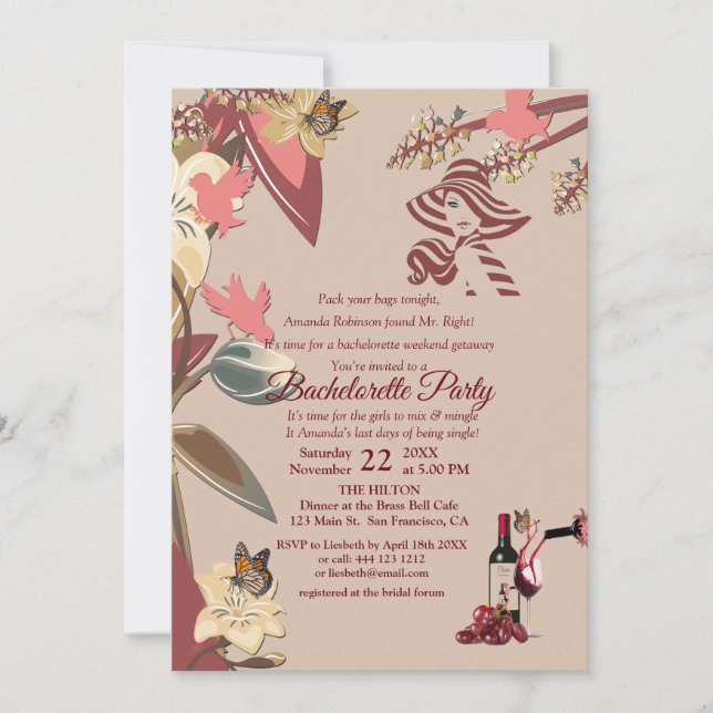 Marsala-wine Tasting  Bachelorette Party Invitation (Front)