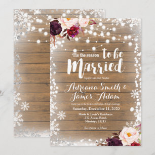 Marsala Winter Snowflakes Holiday Wedding Invitation