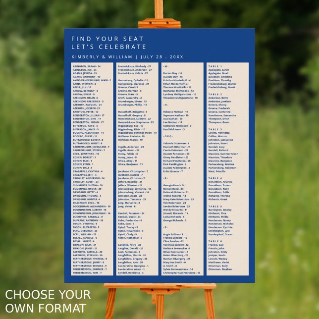 Marseille Bleu 240 Guests Wedding Seating Chart (Marseille Bleu Modern Wedding Seating Chart Alphabetical Up To 240 Guests Choose Your Own Format)