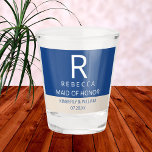 Marseille Bleu Chic Wedding Monogram Favours Shot Glass<br><div class="desc">Customise these chic Marseille Bleu shot glasses as personalised bridal party gifts and/or fun favours for all of your wedding guests. Designed in navy blue paired with creamy ecru, these wedding shot glasses are easy to customise so you can create unique wedding favours. To create one of a kind shot...</div>