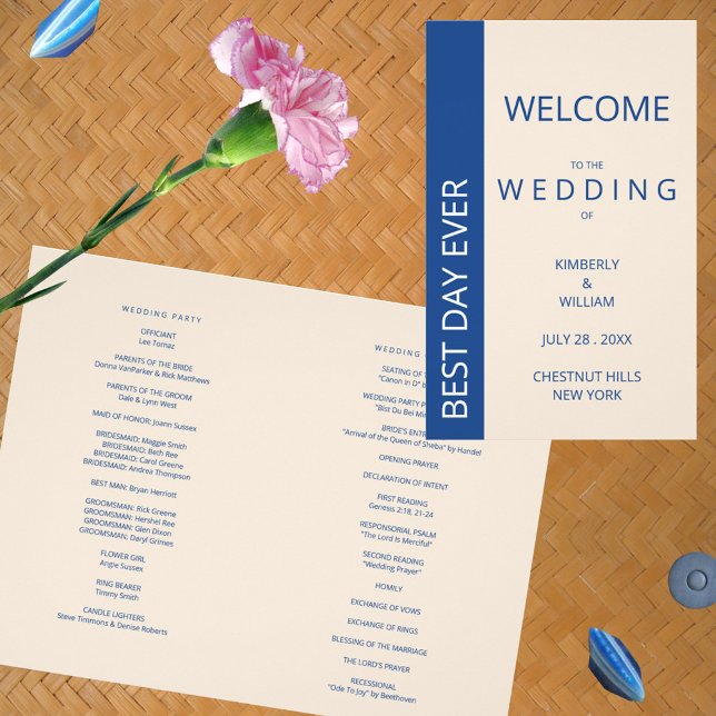 Marseille Bleu Fold Your Own Booklet Program Flyer (Marseille Bleu Modern Wedding Fold Your Own Booklet Program - DIY Budget Brides)