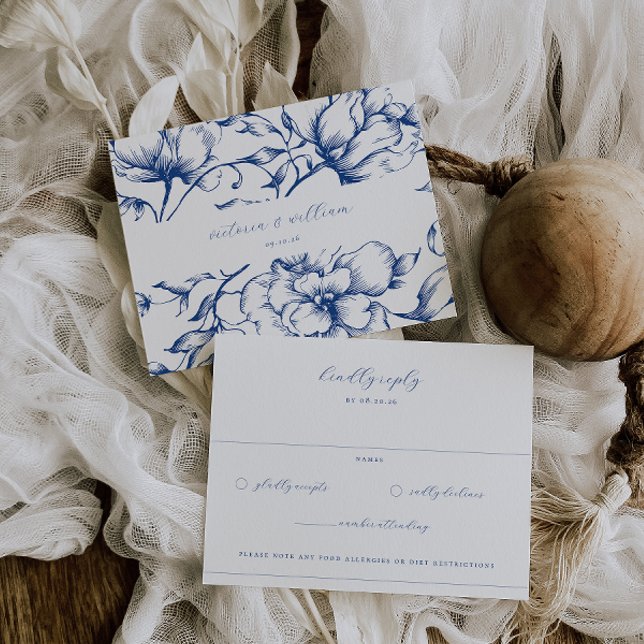 Marseille Bleu Garden Floral Wedding RSVP Card (Creator Uploaded)