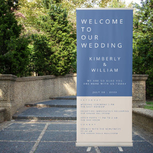 Marseille Bleu Simple Modern Wedding Welcome Retractable Banner