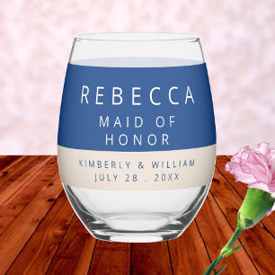 Marseille Bleu Wedding Name Bridal Party Favour Stemless Wine Glass