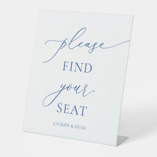 Marseille Bleu & White Minimalist Find your Seat 1 Pedestal Sign